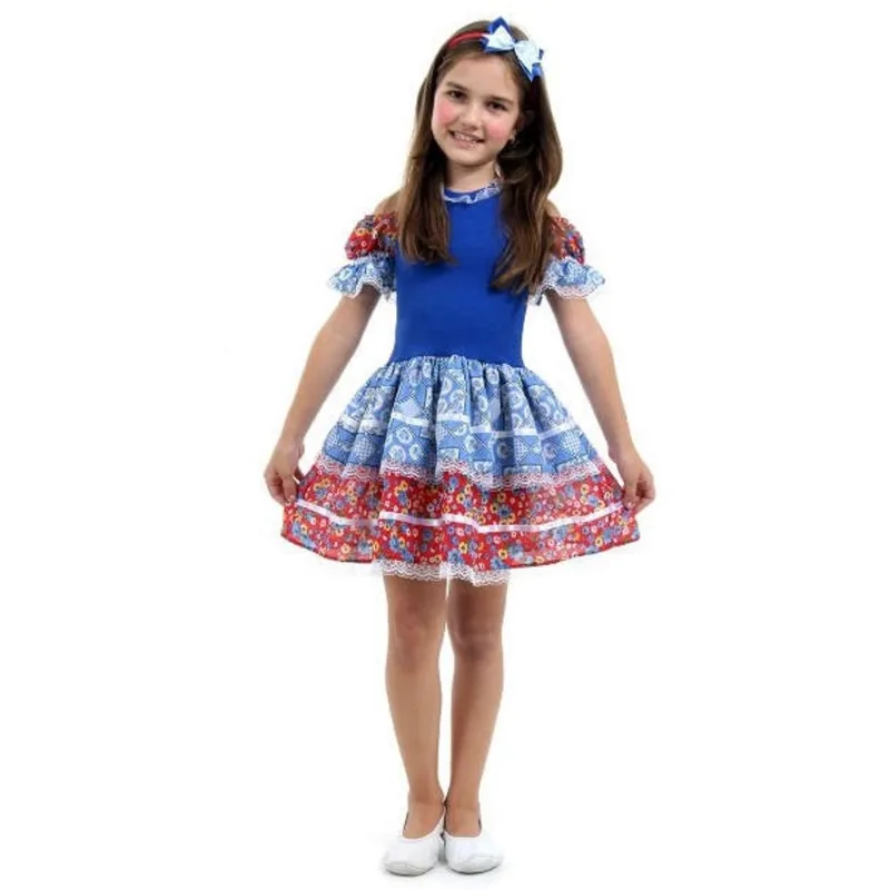 Fantasia Infantil Caipira Ana Julia Azul c/ Tiara Original