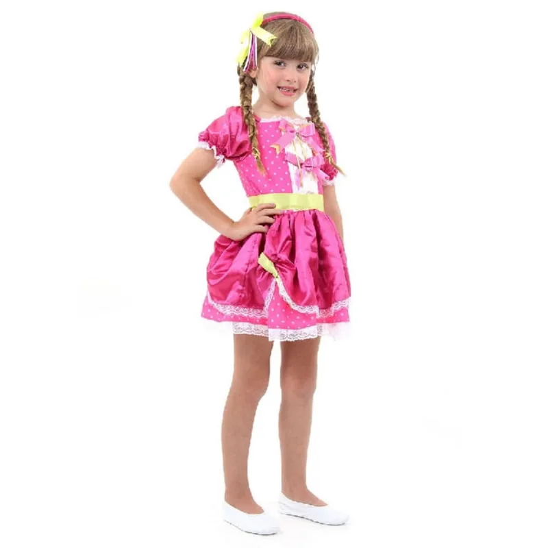 Fantasia Infantil Caipira c/ Tiara Rosa Pink Festa Junina pp