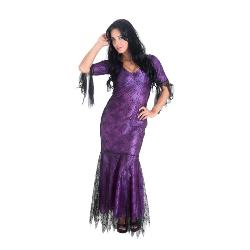 Fantasia Morticia Roxa Adulto p/ Halloween Abrakadabra
