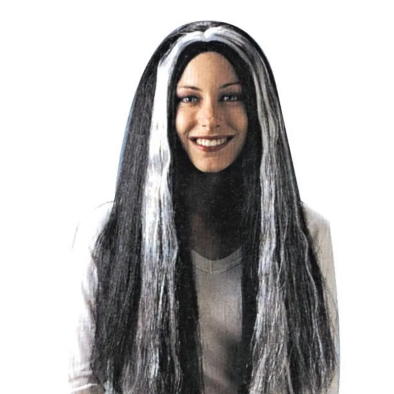 Família Addams Peruca Morticia Longa Halloween Abrakadabra