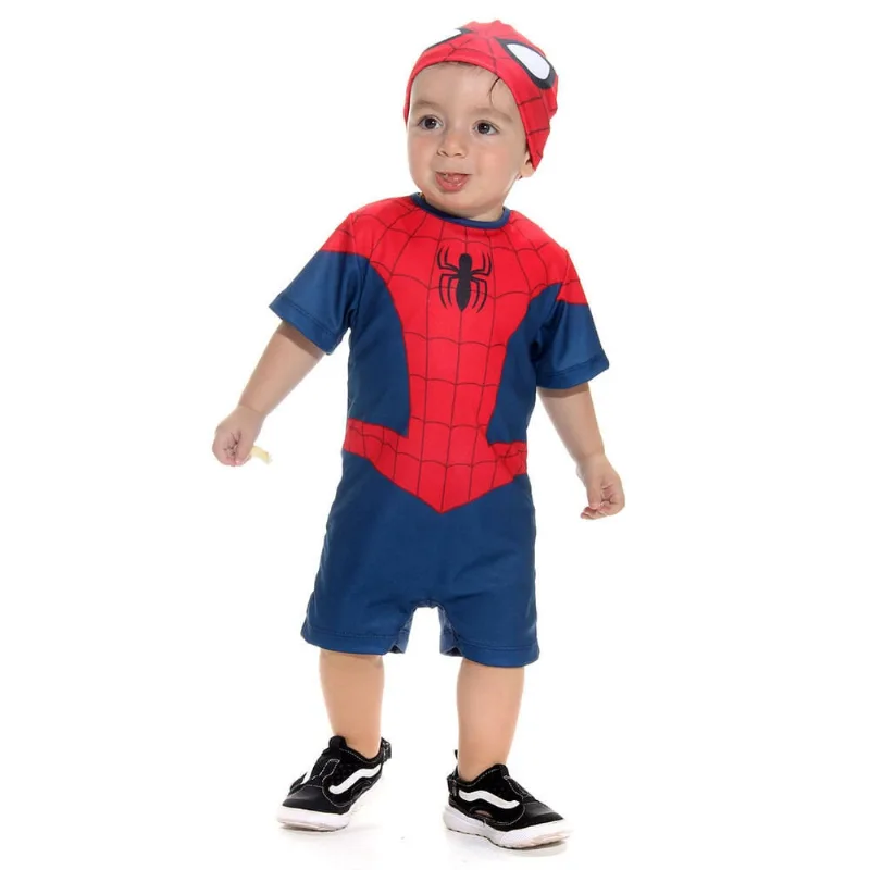 Fantasia Infantil Homem Aranha Macacão Touca Bebê Marvel