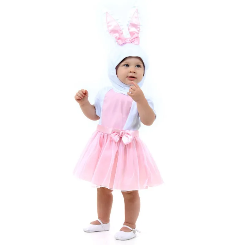 Fantasia Coelhinha Vestido Bebê com Capuz e Orelhas