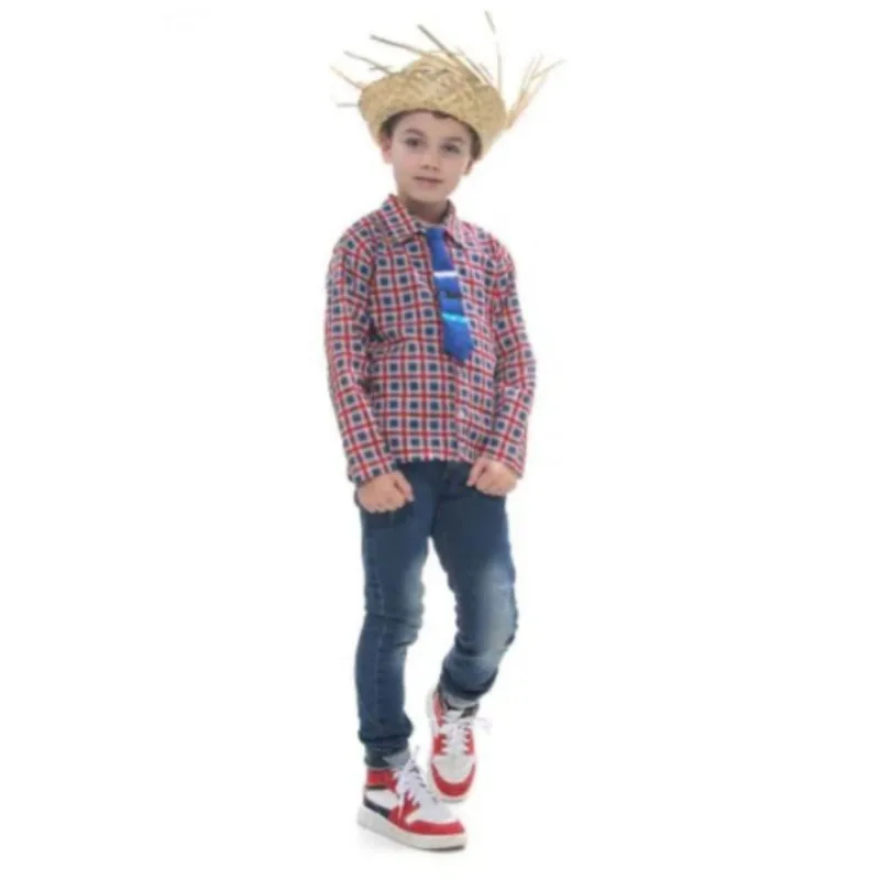 Roupa Festa Junina Infantil Camisa Xadrez Chapeu e Gravata ´P / Vermelho