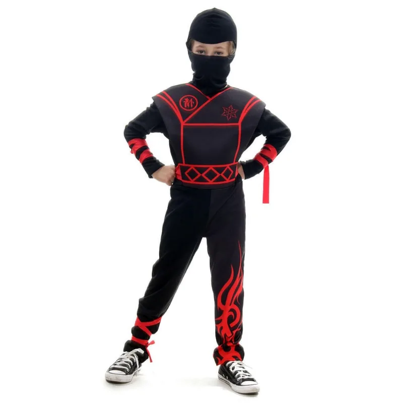 Fantasia de Ninja Infantil Preto e Vermelho Com Capuz