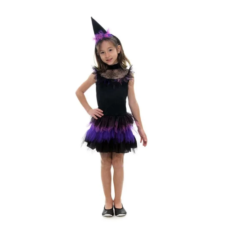 Fantasia Bruxa Aranha Infantil de Halloween Com Tiara