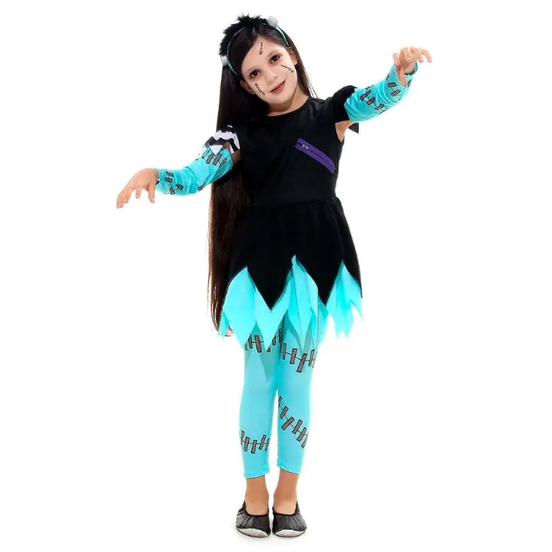 Fantasia Frankenstein Infantil Menina Completa de Halloween