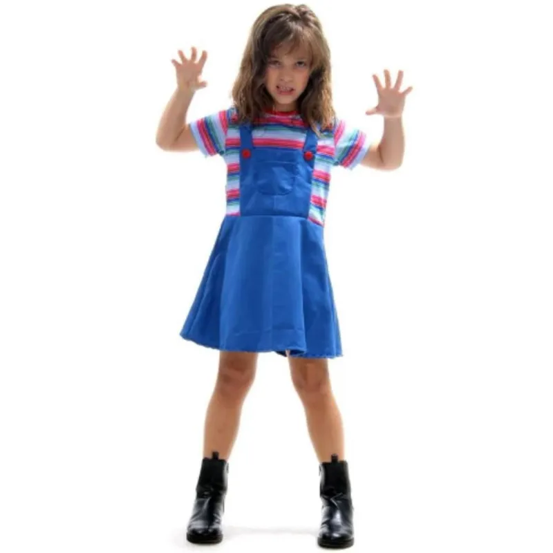 Fantasia Chucky Halloween Infantil Feminino Vestido Boneco Assassino P 2 - 4