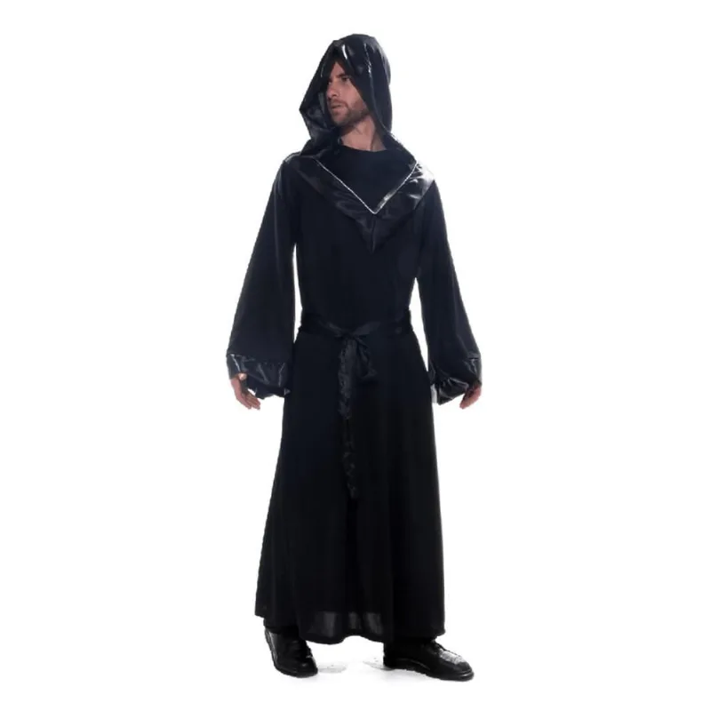 Fantasia Mago Feiticeiro Adulto de Halloween Com Capuz