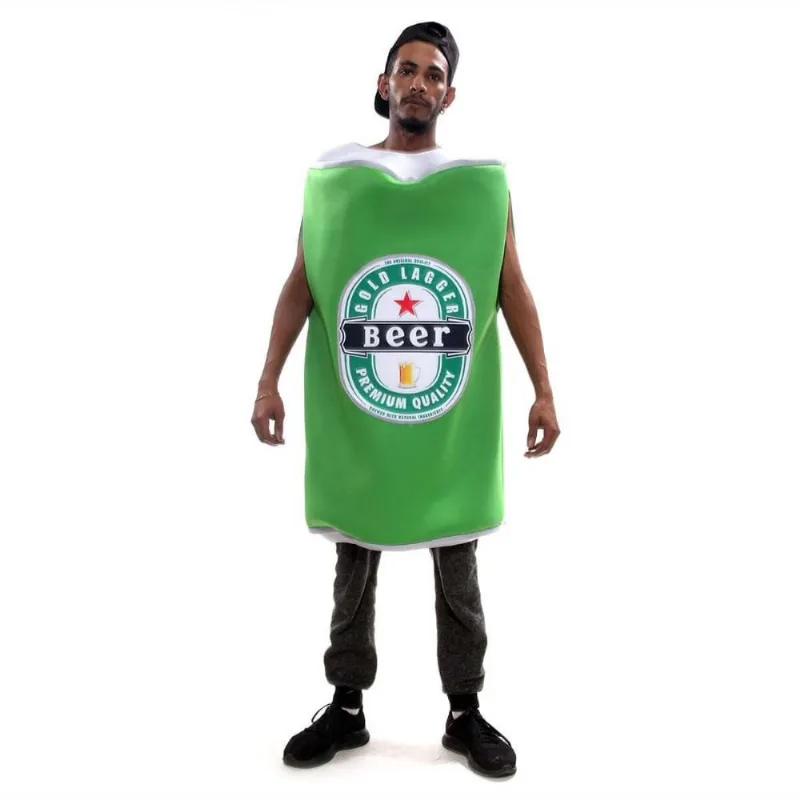 Fantasia Cerveja Carnaval Adulta Roupa Lata Verde para Festas