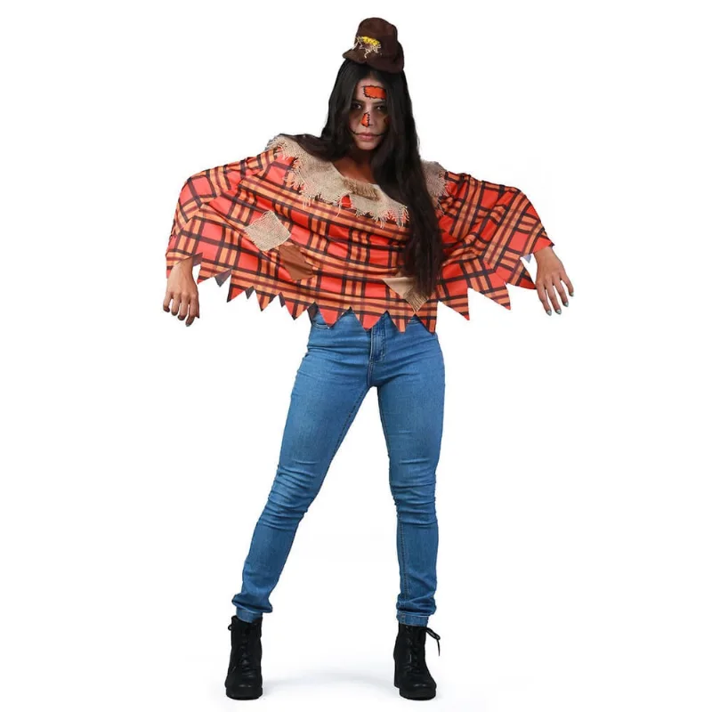 Fantasia Poncho Espantalho Adulto Para Halloween Abrakadabra