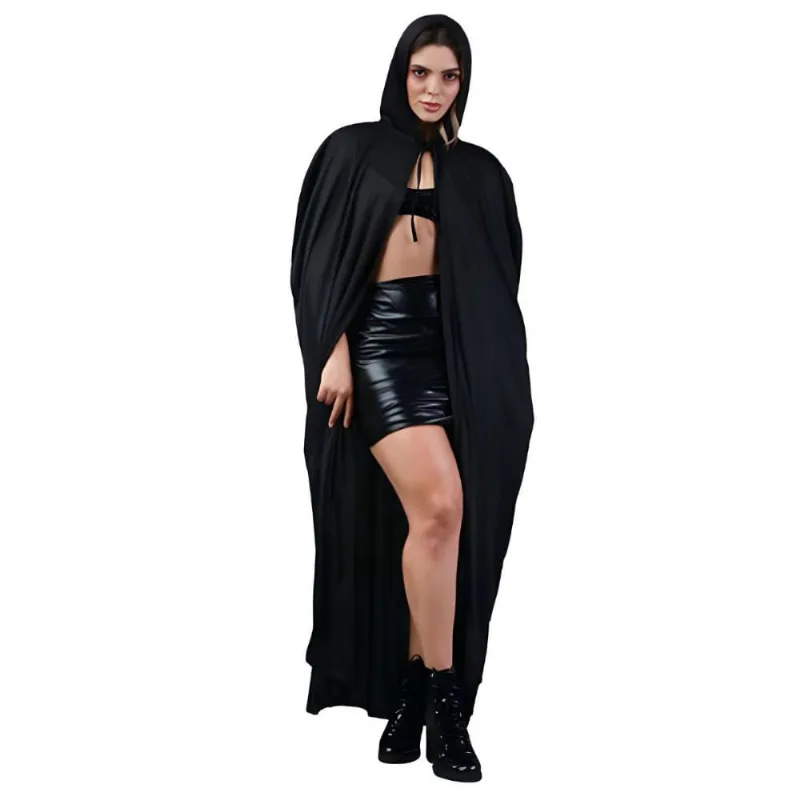 Capa Halloween Preta Com Capuz de Luxo Super Longa
