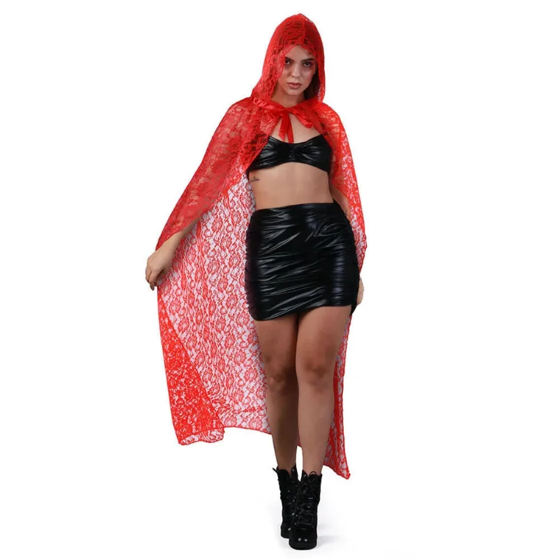 Capa De Renda Vermelha Adulto Para Halloween Abrakadabra