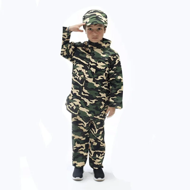Fantasia Militar Infantil Camuflada Completa com Boné
