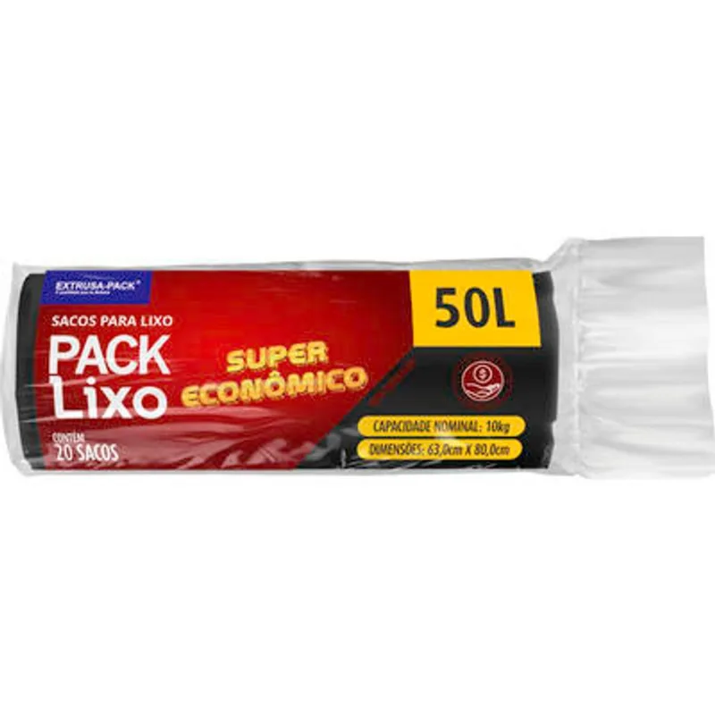 Saco de Lixo Pack Lixo Super Econômico 50L 20 un