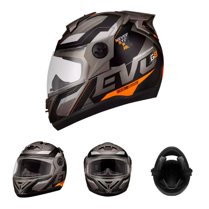 Capacete Moto Fechado Grafite G8 evo Viseira Cristal Inmetro Tamanho 62 CAP-736GRLR - Pro Tork