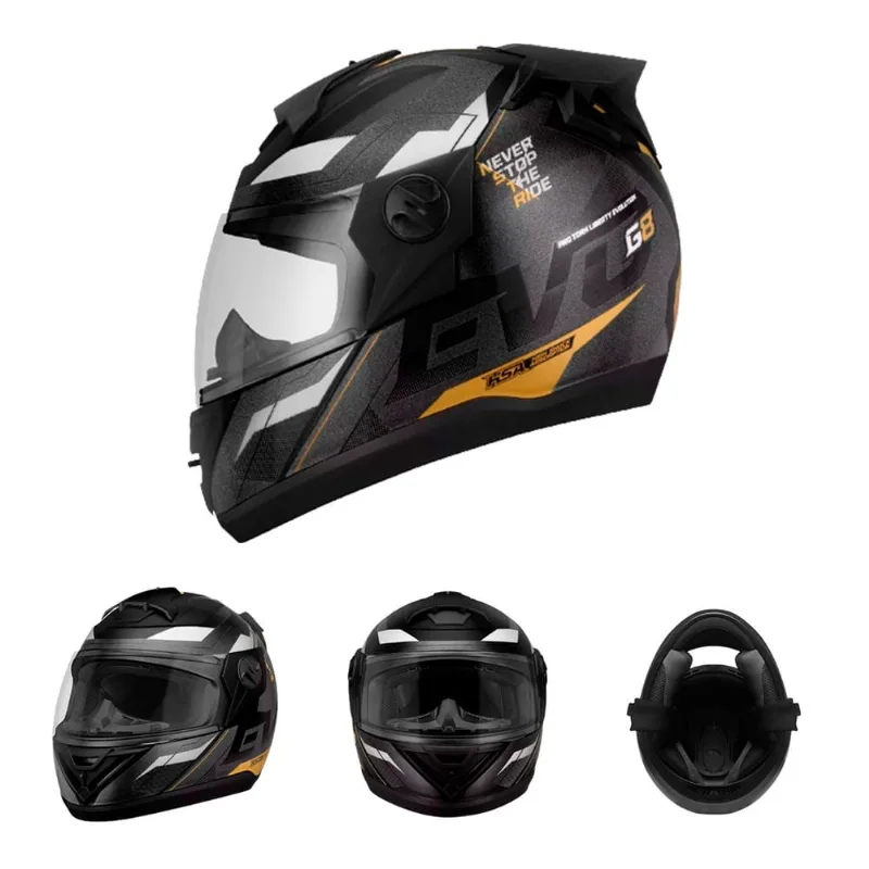 Capacete Moto Fechado Preto G8 evo Viseira Cristal Inmetro Tamanho 56 58 60 62 - Pro Tork