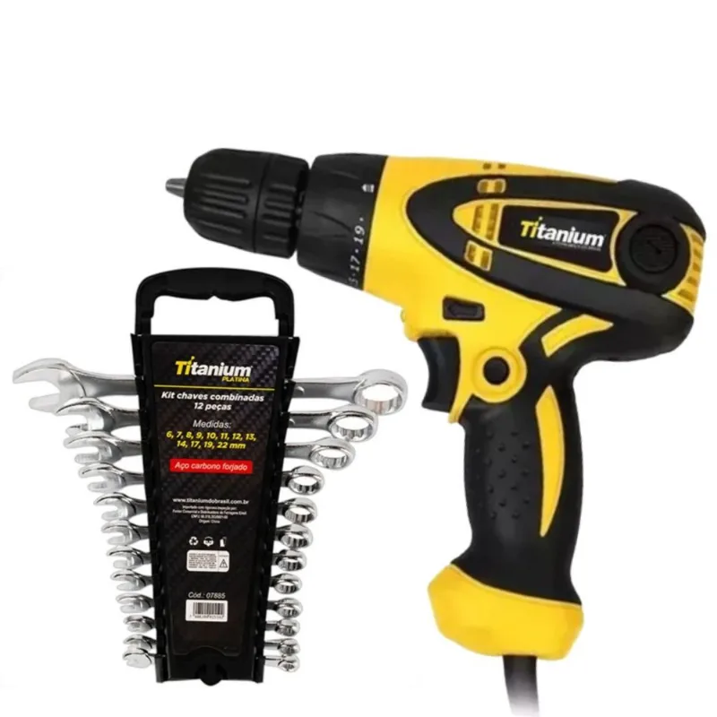 Furadeira Parafusadeira Titanium 3/8'' 300w 7650 + Jg De Chaves