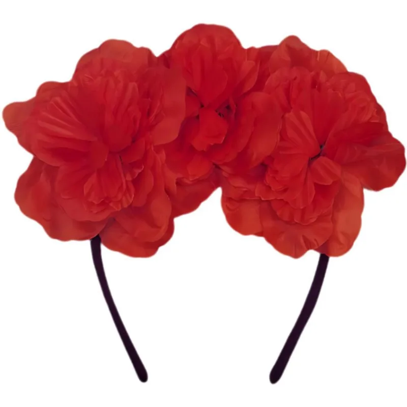 Tiara Caveira Mexicana Arco com Flores Vermelhas ou Pretas vermelho