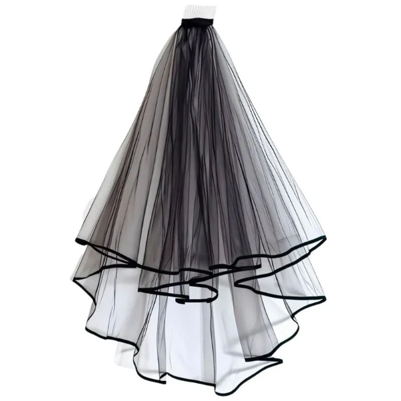 Véu Preto de Noiva Longo Duplo Com Presilha pra Fixar no Cabelo pra Fantasia Cosplay Cadáver Viúva Negra Velório