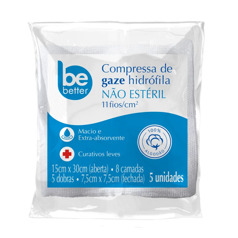 Compr Gaze Nao Esteril Be Better 11 Fios 7,5x7,5cm 5un - Be Better