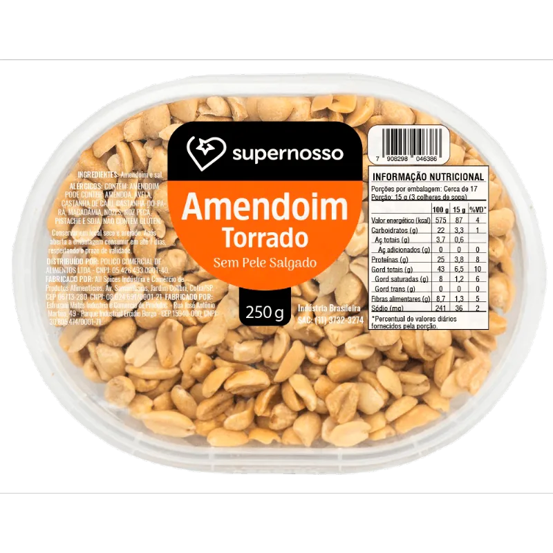 AMENDOIM TORRADO E SALGADO SEM PELE SN 250G-PT-