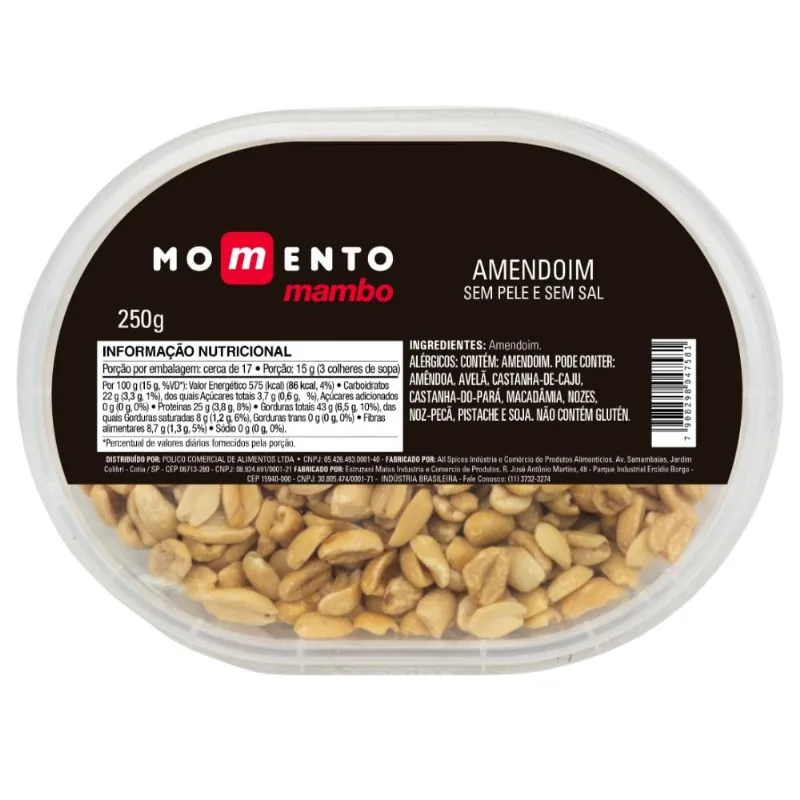 Amendoim sem Pele e sem Sal Momento Mambo 250g