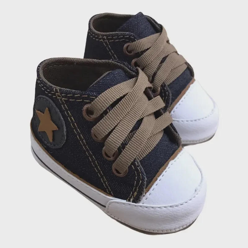 Tênis Infantil Baby I Cano Alto Jeans E Chocolate