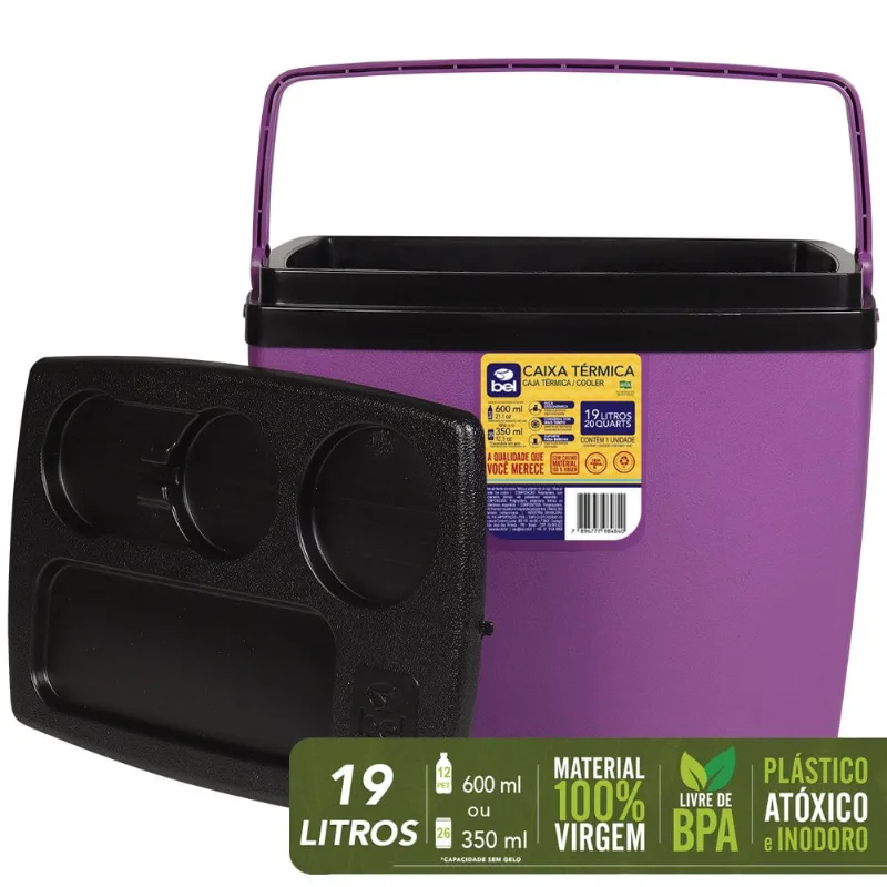 Caixa Térmica Cooler 19 Litros Bel Nordeste Açaí e Preto - BEL