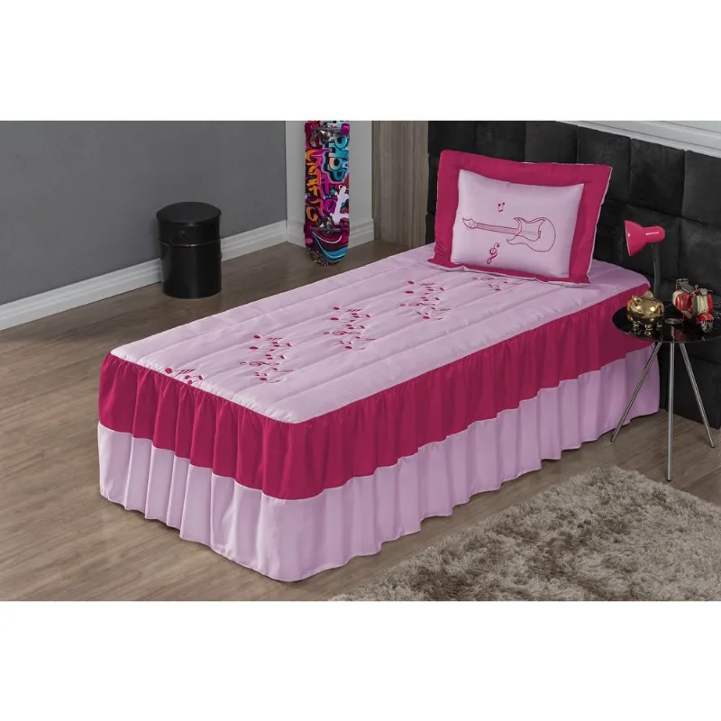 Kit Colcha Solteiro Feminina Guitarra 2 Peças Pink