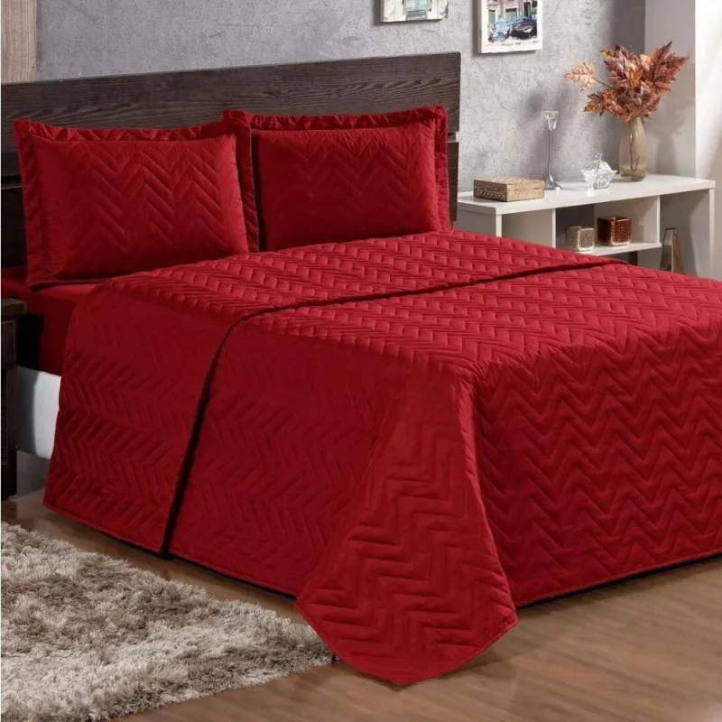 Cobre Leito Casal Padrão Pratic Lisa 3 Peças - Vermelho - Micropercal 100% Poliester - Casa Modelo Enxovais - Cama, Mesa E Banho