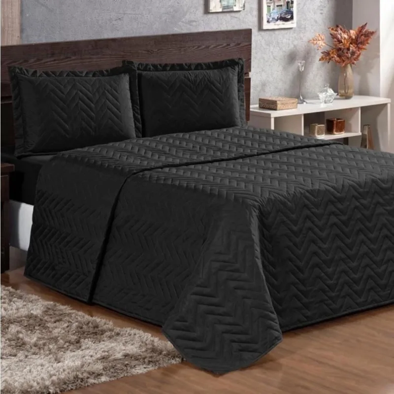 Cobre Leito Queen Pratic Lisa 3 Peças - Preto - Casa Modelo Enxovais - Cama, Mesa E Banho