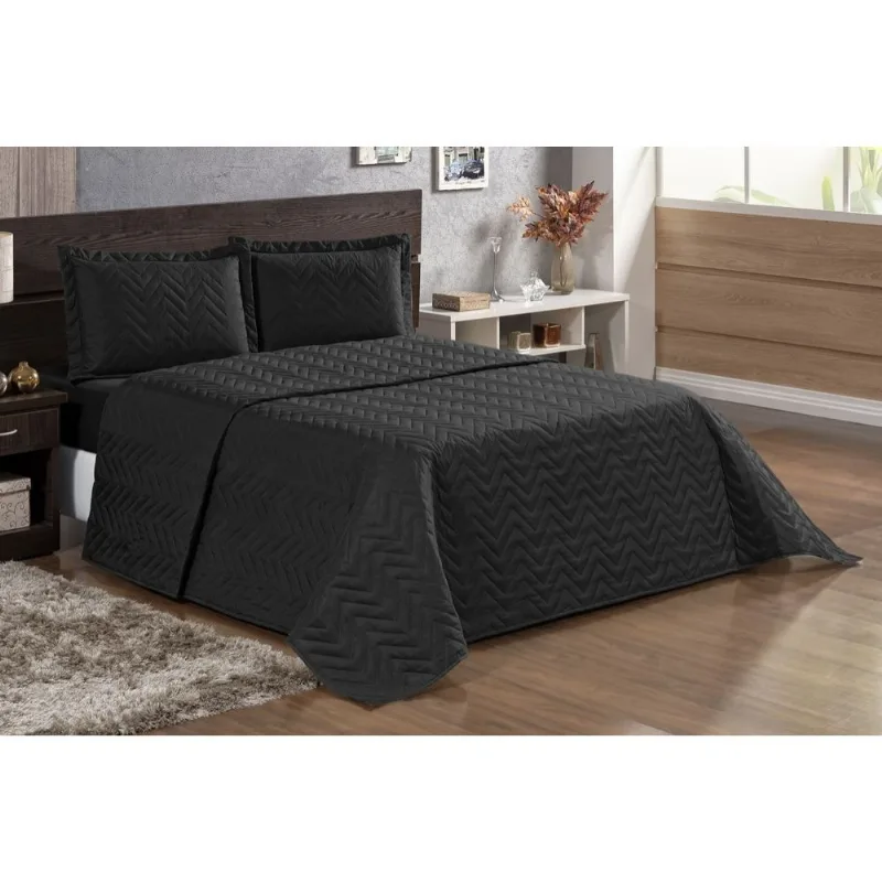 Kit Cobre Leito Pratic Casal Padrão 3 Peças Preto