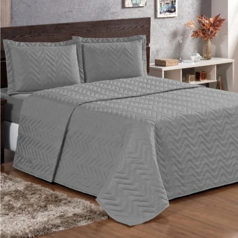 Cobre Leito Casal Padrão Pratic Lisa 3 Peças - Cinza - Casa Modelo Enxovais - Cama, Mesa E Banho