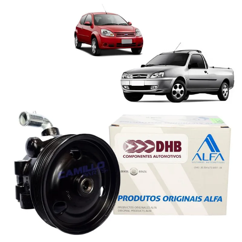 Bomba HD dhb original ford courier 1.0-1.6 2002 em diante - motor zetec rocam - fixação 04 parafusos - com polia 6 pk-dl
