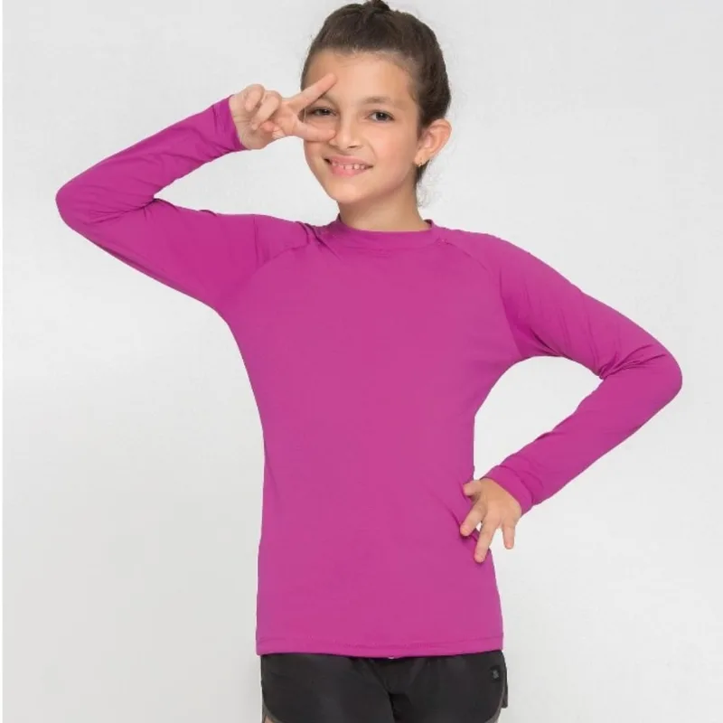 Camiseta Uvpro Manga Longa Infantil Rosa Batom Tamanho 6