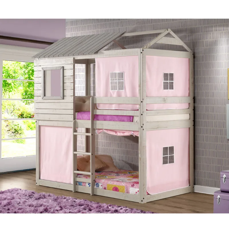 Beliche Infantil Club House com Tenda Rosa - Madeira Maciça - Casatema