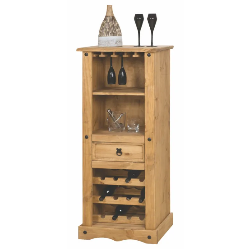 Adega para 12 Garrafas de Vinho com Porta Taças 1 Gaveta Rústico - Madeira Taeda - Cera Mel
