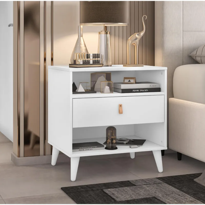 Mesa de Cabeceira Ivvie com 1 Gaveta e 2 Nichos - Branco