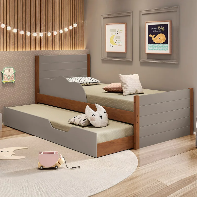 Cama Cimol Infantil Woody Bicama Grafite 90 cm 197 190 Bicama Infantil Woody com Grade de Proteção - Grafite/Savana