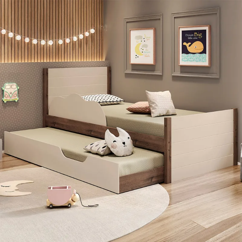 Bicama Infantil Woody com Grade de Proteção - Café/Off White