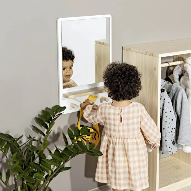 Espelho com Moldura Montessoriano Infantil Natural/Branco - Casatema