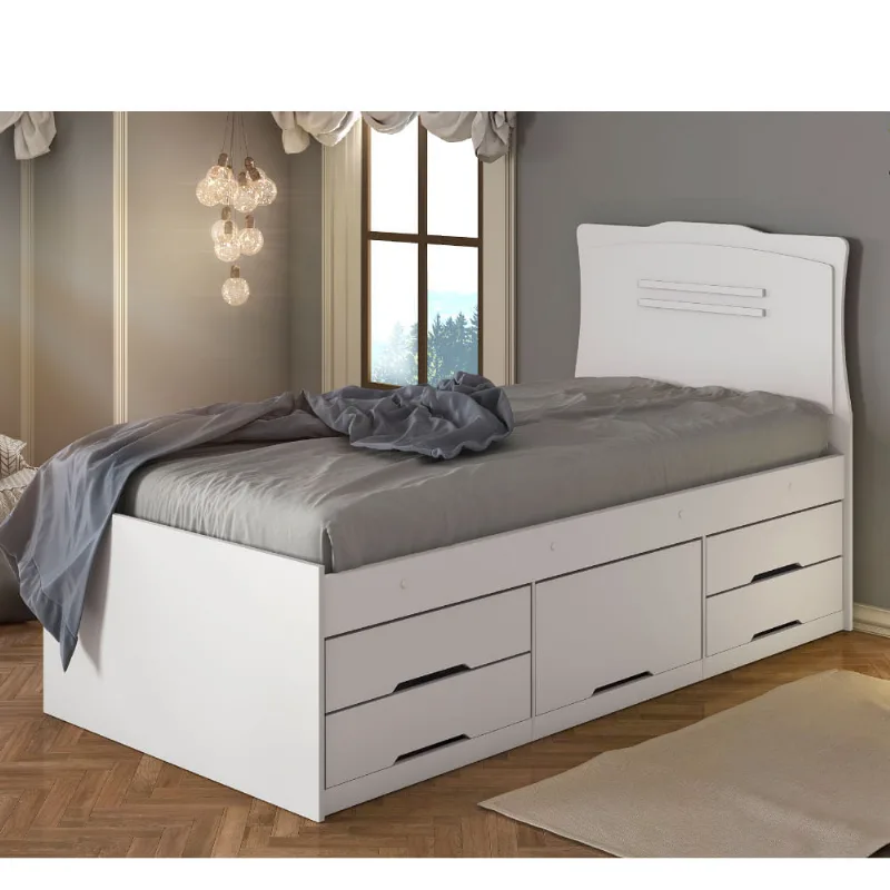 Cama Conquista Solteiro Mary Branco 105 cm 193 98 Cama Solteiro Mary com 5 Gavetas - Branco
