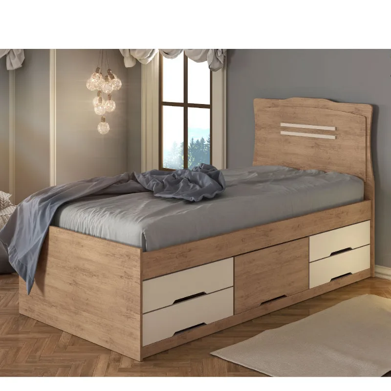 Cama Conquista Mary Off White 105 cm 193 98 Cama Solteiro Mary com 5 Gavetas - Amêndoa/Off White