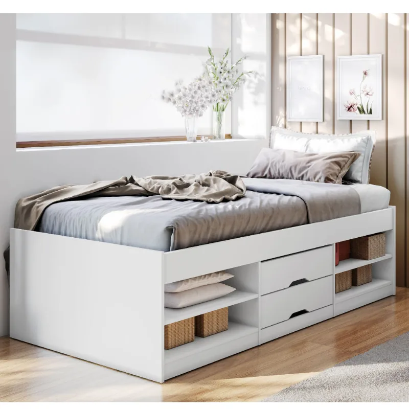 Cama Solteiro Novah 4 Nichos e 2 Gavetas - Branco