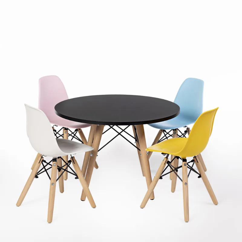 Conjunto Mesa com 4 Cadeiras Eiffel - Azul/Rosa/Branco/Amarelo/Preto