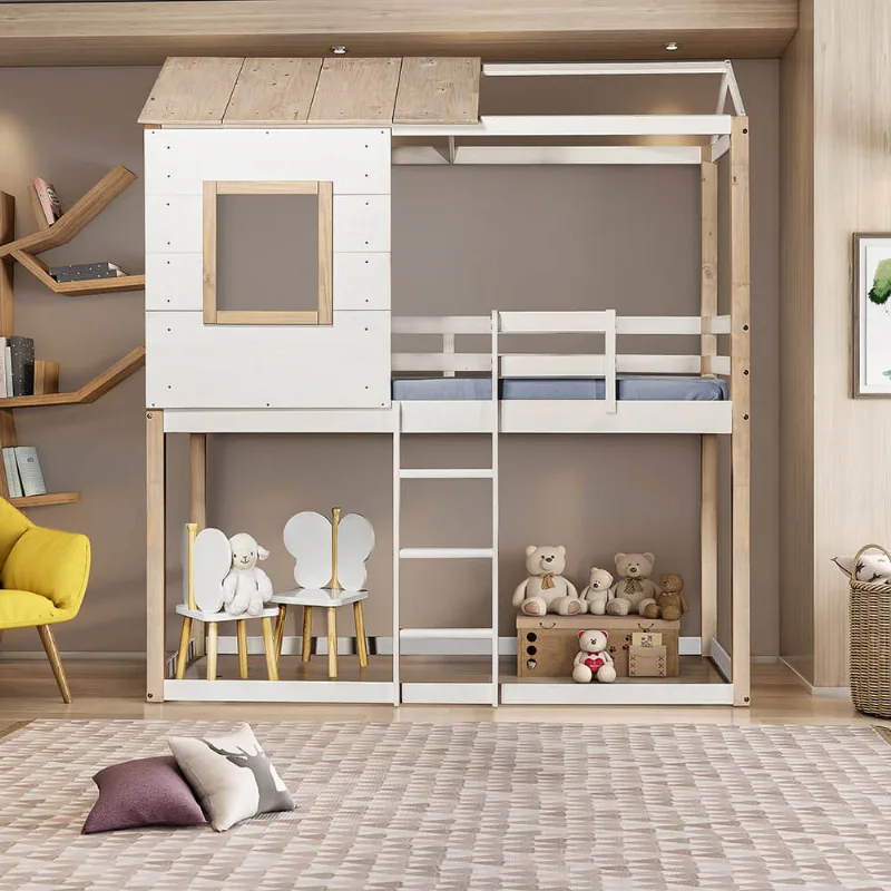 Cama Alta Infantil Club House Branco/Natural - Casatema