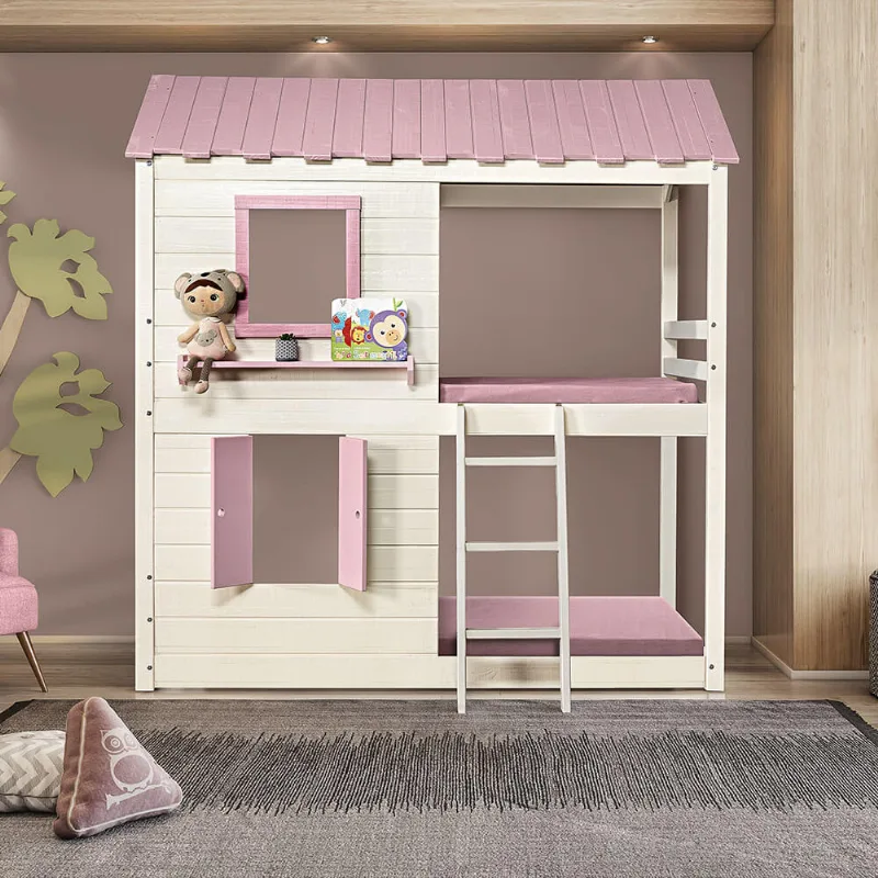 Beliche Montessoriano Club House Premium c/ Telhado Completo Branco/Rosa - Casatema
