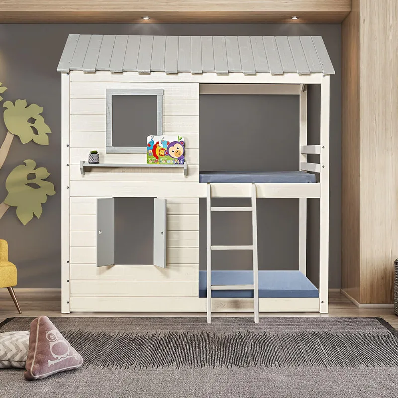 Beliche Montessoriano Club House Premium c/ Telhado Completo Branco/Cinza - Casatema