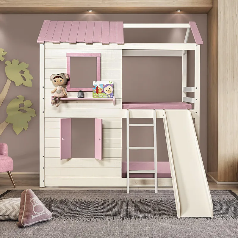 Beliche Montessoriano Club House Premium com Escorregador Branco/Rosa - Casatema