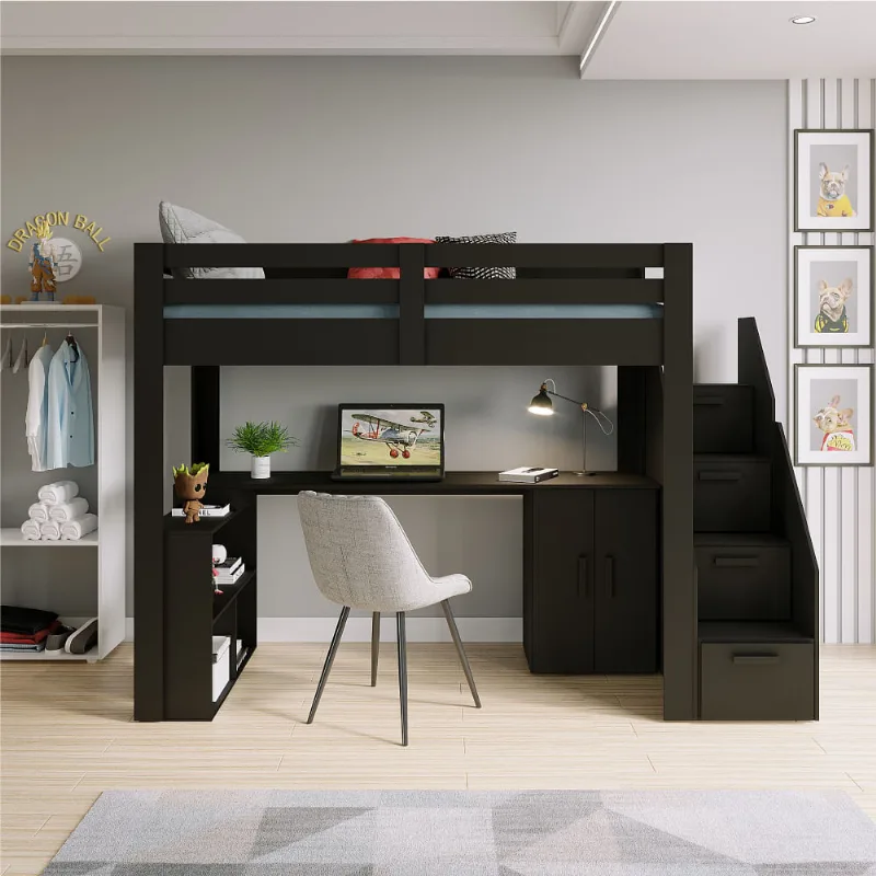 Cama Alta Juvenil Star Plus Office Multifuncional Preto - Casatema